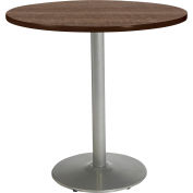 KFI 42" x 36"H Round Counter Height Pedestal Table - Studio Teak Top - Round Silver Base