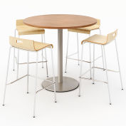 KFI 42" Round Dining Table & 4 Barstool Set, River Cerry Table With Natural Stools