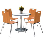 KFI 42 » Table à manger ronde et 4 ensemble de chaise, Table blanche avec chaises naturelles