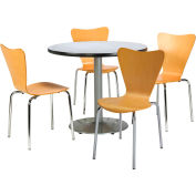 KFI Dining Table & Chair Set - Round - 42"W x 29"H - Natural Wood Chairs with Gray Table