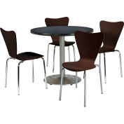 KFI Dining Table & Chair Set - Round - 42"W x 29"H - Espresso Wood Chairs with Round Graphite Table