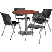 KFI 42 » Table ronde et ensemble de chaise, Table en acajou avec chaises en plastique noir