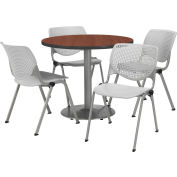 KFI Dining Table & Chair Set - Round - 42"W x 29"H - Light Gray Plastic Chairs with Mahogany Table