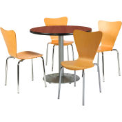 KFI Dining Table & Chair Set - Round - 42"W x 29"H - Natural Wood Chairs with Mahogany Table