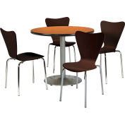KFI Dining Table & Chair Set - Round - 42"W x 29"H - Espresso Wood Chairs with Round Oak Table