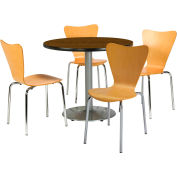 KFI Dining Table & Chair Set - Round - 42"W x 29"H - Natural Wood Chairs with WalnutTable