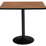 KFI 42" x 36"H Square Counter Height Pedestal Table - River Cherry Top - Round Black Base