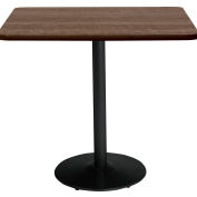 KFI 42" x 36"H Square Counter Height Pedestal Table - Studio Teak Top - Round Black Base