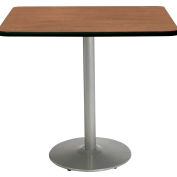 KFI 42" x 36"H Square Counter Height Pedestal Table - River Cherry Top - Round Silver Base