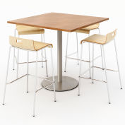 KFI 42" Dining Table & 4 Barstool Set, Cherry Table With Natural Stools