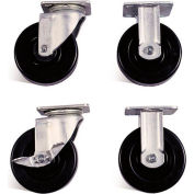 Knaack 695 6" Caster Set w/ Brakes, Solid Polypropylene HD, Black/Silver