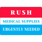 LabelMaster® étiquettes « Rush Medical Supplies », 4"L x 2-3/4"W, Rouge/Blanc/Bleu, Rouleau de 500