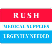 LabelMaster® étiquettes « Rush Medical Supplies », 4"L x 2-3/4"W, Rouge/Blanc/Bleu, Rouleau de 500