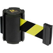 Lavi Industries Wall Mount Retractable Belt Barrier, Black Wrinkle Case W/15' Black/Yellow Belt