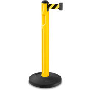 Lavi Industries Tempest Retractable Belt Barrier, 38-1/4" Yellow Post, 12' Black/Yellow Belt