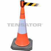 Tensabarrier Safety Crowd Control, Queue Cone Topper, Orange W/ 7,5' Ceinture rétractable noire/jaune