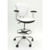 ShopSol Lab Stool with Backrest - Armes fixes - Blanc