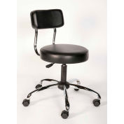 ShopSol Round Lab Stool with Backrest - No Footring - Black