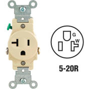 Leviton 5801-I 20A, 125V, NEMA 5-20R, 2P, 3W, Single Recpt., Grounding, Ivory - Pkg Qty 10
