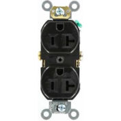 Leviton BR20-E 20A, 125V, Duplex Receptacle, Self Grounding, Black - Pkg Qty 10