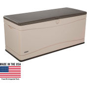 Lifetime 60012 Outdoor Deck Storage Bench Box 130 Gallon, Sand w/Brown Lid