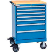 Lista® 7 tiroir 24" W faible profondeur Mobile armoire w/Butcher Block Top-Bright Blue, Master Keyed