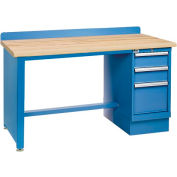 Technical Workbench w/Tech Leg, 3 Drawer Cabinet, Butcher Block Top - Blue