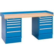 Workbench Industrial w/5 tiroirs, dessus de bloc de boucher - bleu