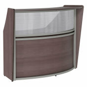 Linea Italia Curved Modern Reception Desk with Counter, Clear Panel, 72"W x 32"D x 46"H, Mocha