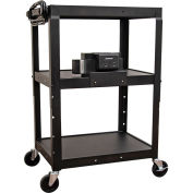 Luxor Adjustable Height Steel Cart w/ Battery Powered Device Charger, 18"L x 24"W x 42"H, Black