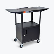 Luxor Adjustable-Height Steel AV Cart with Cabinet and Drop Leaf, Black, 24"W x 18"D x 24" to 42"H