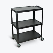 Luxor Extra-Large Adj-Height Steel AV Cart, 3 Shelves, Black, Electric, 32"W x 20"D x 24" to 42"H