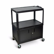 Louxor Extra Large Adj Height Acier AV Cart w / Armoire, 3 Étagères, Blk, Électrique, 24 » à 42"H