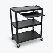 Luxor Extra-Large Adj-Height Steel AV Cart w/Pullout Keyboard Tray, Black, 32"W x 20"D x 24" to 42"H