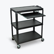 Luxor Extra-Large Adj-Height Steel AV Cart w / Pullout Keyboard Tray, Noir, 32"L x 20"D x 24 » à 42"H