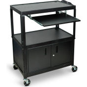 Luxor Extra-Large Adj-Height Steel Cart w/Pullout Keyboard Tray & Cabinet, 32"W x 20"D x 24" to 42"H