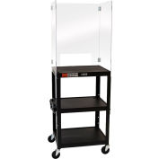 Luxor Adjustable Height Steel Media Cart w/ Acrylic Sneeze Guard, 18"L x 24"W x 72"H, Black
