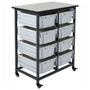Luxor Mobile Bin Cart with Eight 6"H Totes MBS-DR-8L - Gray/Black, 19-3/4"L x 30-1/2"W x 37-1/4"H