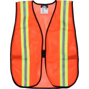 MCR Safety V201R Orange Safety Vest, 2" Reflective Strips, Polyester, Side Straps, One Size