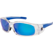 MCR Safety® Swagger® Lunettes de sécurité SR148B SR1, Cadre clair, Temples TPR Noirs, Lentilles Bleues