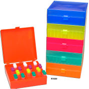 MTC™ Bio Boîte de rangement avec couvercle articulé pour tubes de 1,5 ml, 100 places, orange, 5 paquet