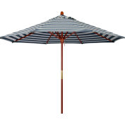 California Umbrella 9' Patio Umbrella - Navy White Cabana Stripe - Pôle bois franc - Grove Series
