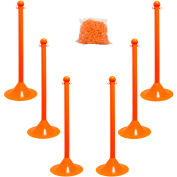 M. Chain Light Duty Plastic Stanchion Kit With 2"x50'L Chain, 41"H, Safety Orange, 6 Pack