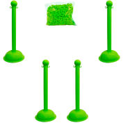 M. Chain Heavy Duty Plastic Stanchion Kit With 2"x50'L Chain, 41"H, Safety Green, 4 Pack