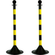 Mr. Chain 2 » Light Duty Stanchion, 41''H, Poteau noir avec bande jaune