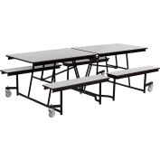 Table de cafétéria mobile NPS® avec bancs fixes, 97 « L x 56"W, cadre gris / noir