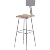 Tabouret robuste NPS avec dossier - Carré - Isorel - Hauteur ajustable de 31 à 38 po - Gris