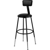 Interion® Steel Shop Stool w/Backrest & Padded Seat - Adjustable Height 25"-33" - Black- 2PK