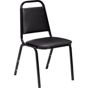 Chaise empilable NPS – siège en vinyle de 1 1/2 po – dossier carré – siège noir avec cadre noir, qté par paquet : 4