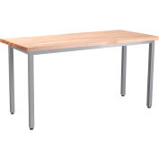 Table robuste NPS®, hauteur standard, dessus en bloc de boucher, 72 po L x 30 po l x 30 po h, cadre érable/gris